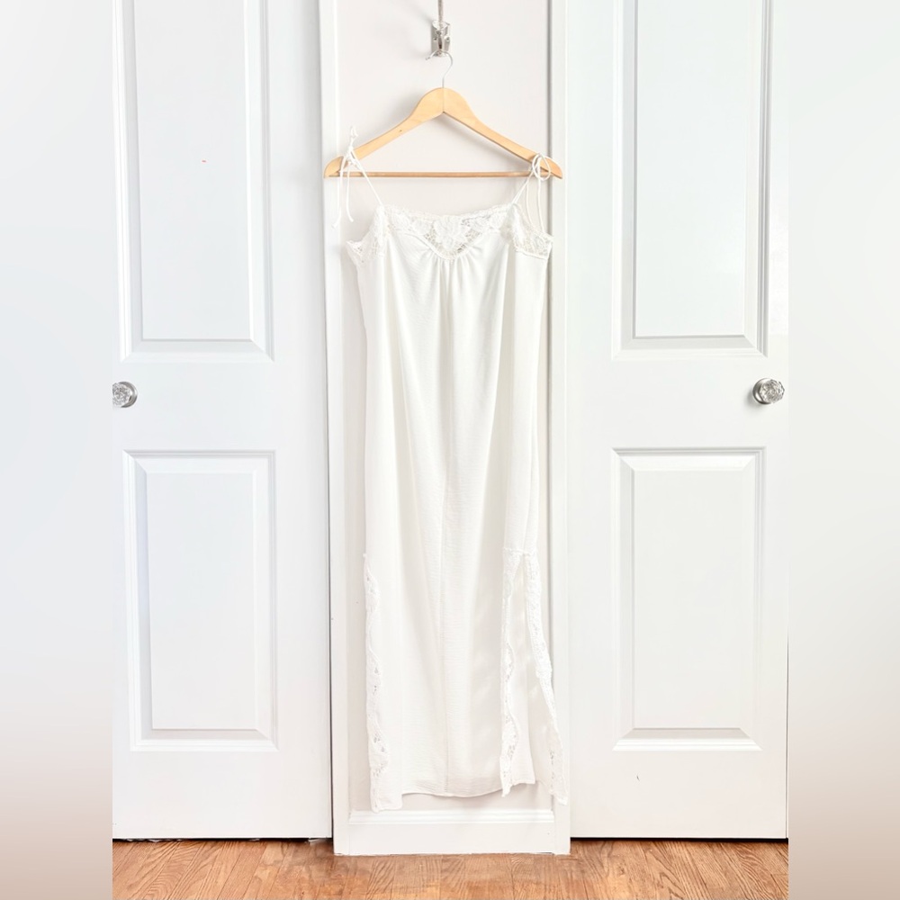 ZARA White Lace Trim Dress | Tie Strap Slip Dress | Size S | NWOT